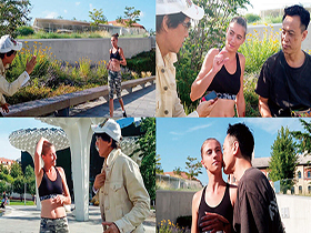 世界共通のBody Language　ランニング中の健康的美女を翻訳機のみでガチナンパ！彼氏無しの欲求不満な金髪女が狂乱するザーメンまみれ3PSEX！ サンプル動画サムネイル